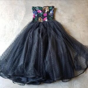 Vintage 80s Party Ball Gown Sequins Tulle